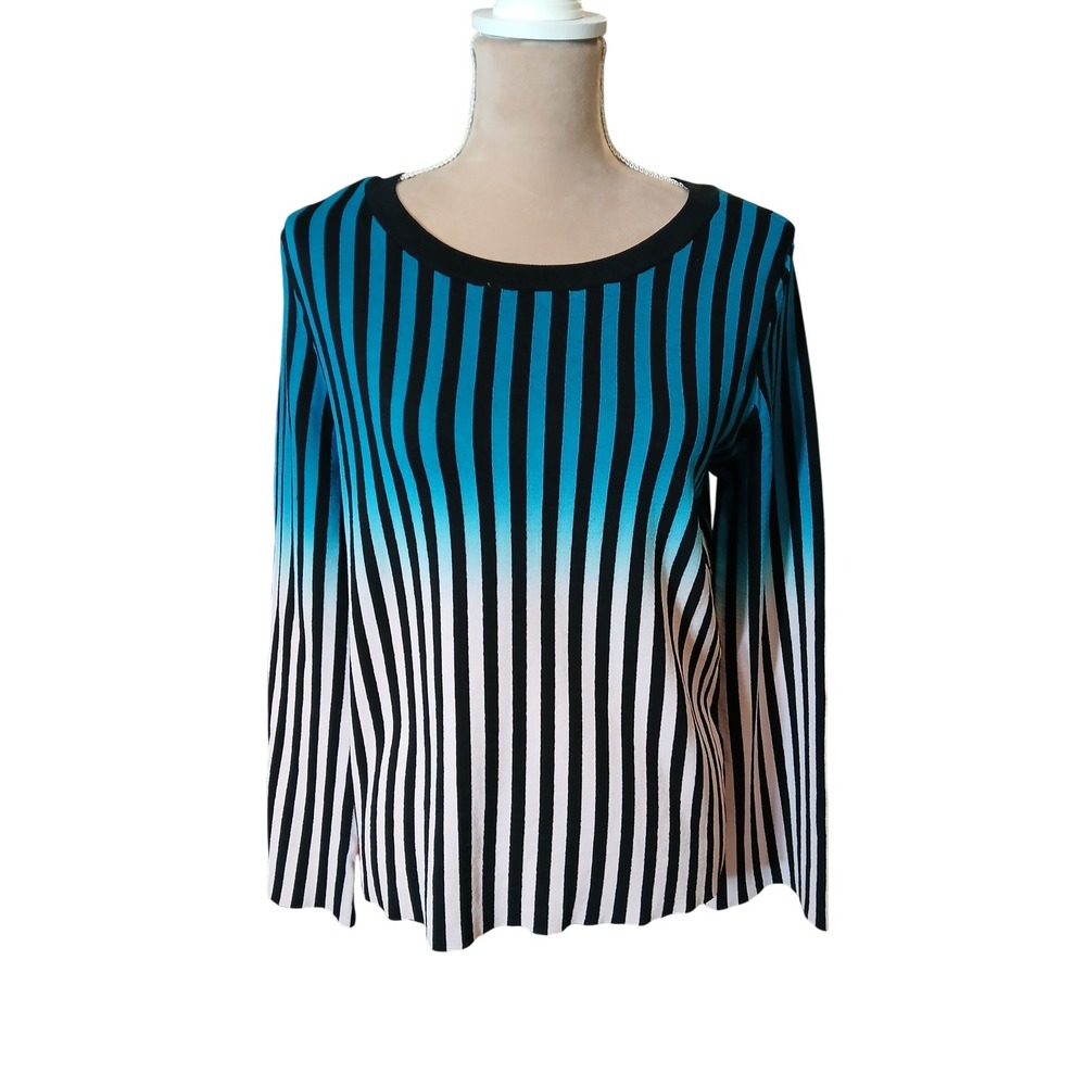 INC Womens Long Sleeve Vertical Striped Ombre Knit Sweater Top Size Med Bold